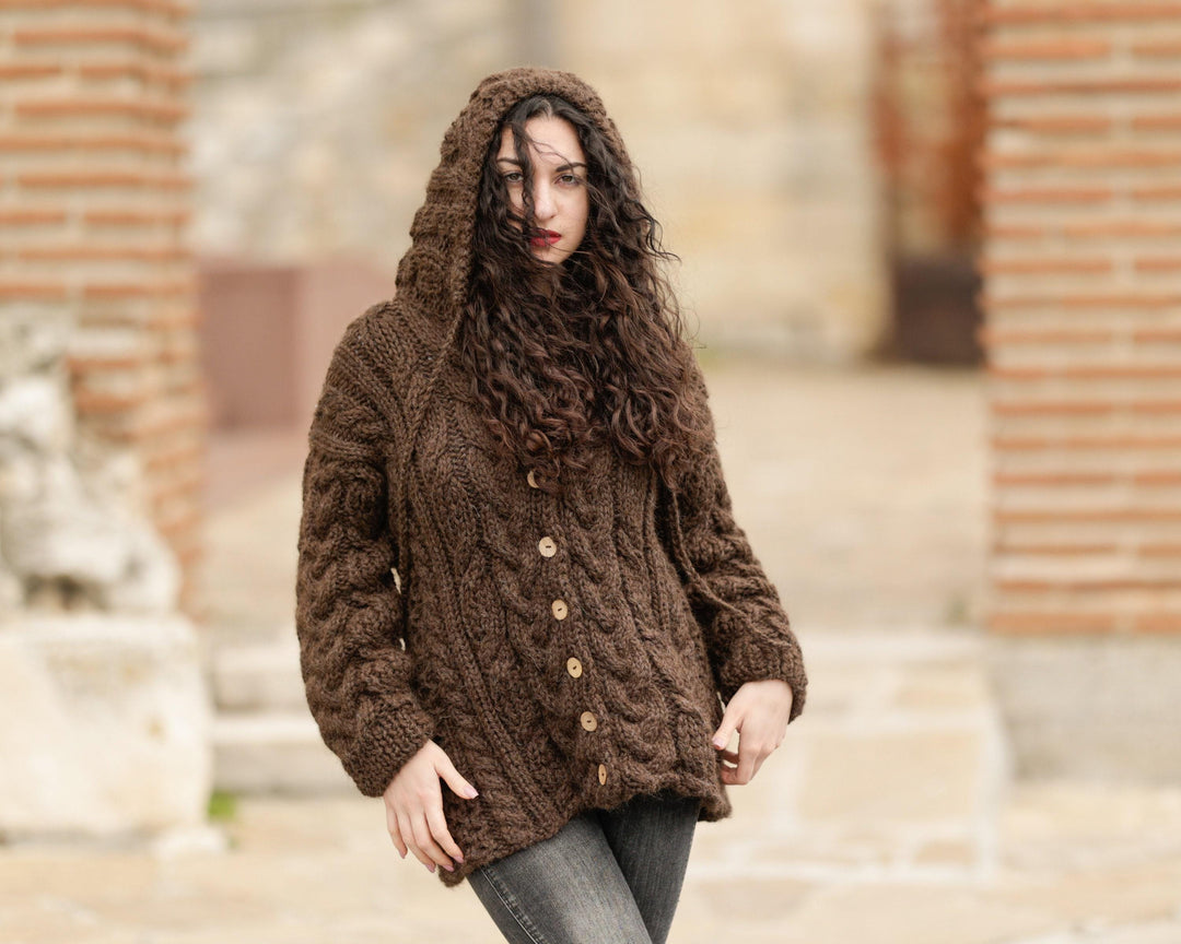 Alpaca Wool Cardigan – Hand Knitted 100% Alpaca Sweater T1385
