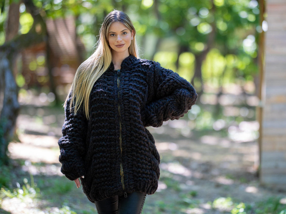 Baby Alpaca Merino Cardigan – Hand Knitted Soft Lightweight Wool Jacket T1209