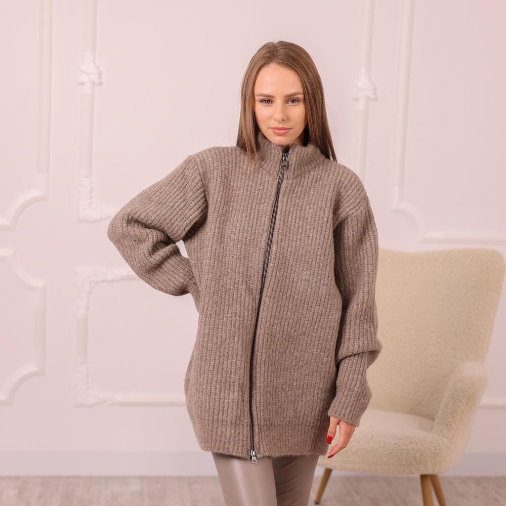 Yak Wool Cardigan – Hand Knitted English Rib Zip Jacket T1998