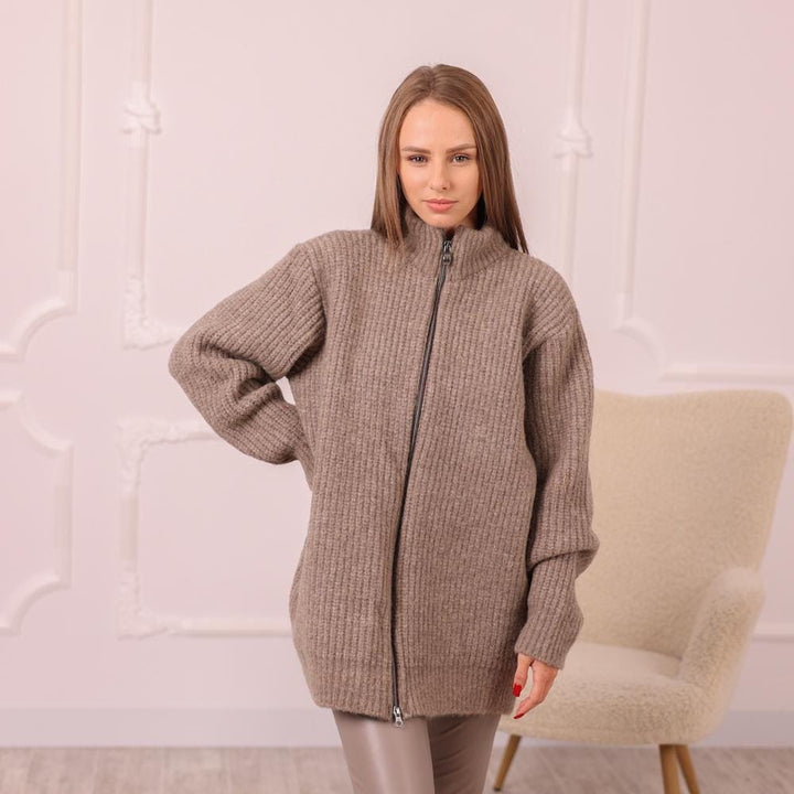 Yak Wool Cardigan – Hand Knitted English Rib Zip Jacket T1998
