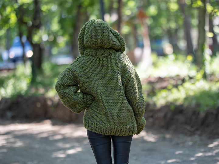 Extra Chunky Wool Cardigan – 14-Strand Hand Knitted Alpaca Merino Blend T1211