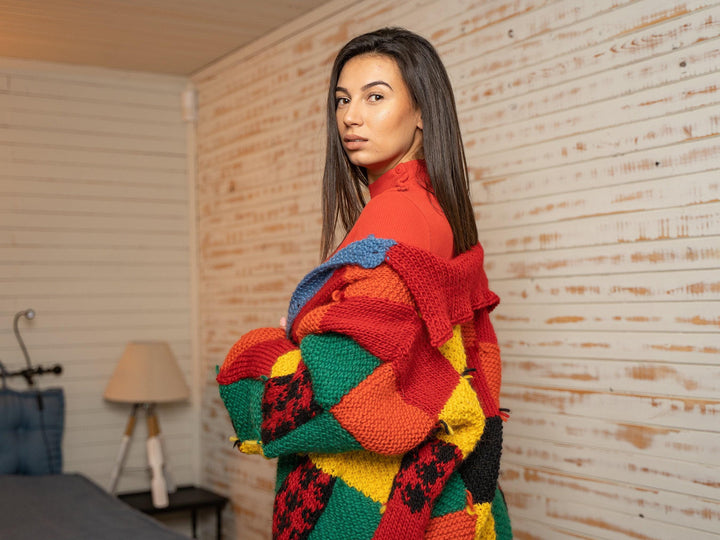 Wool Cardigan – Hand Knitted 100% Wool Jacket in Harry Style Design T1144