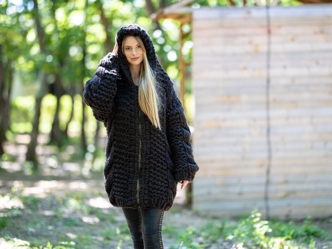 Baby Alpaca Merino Cardigan – Hand Knitted Soft Lightweight Wool Jacket T1209