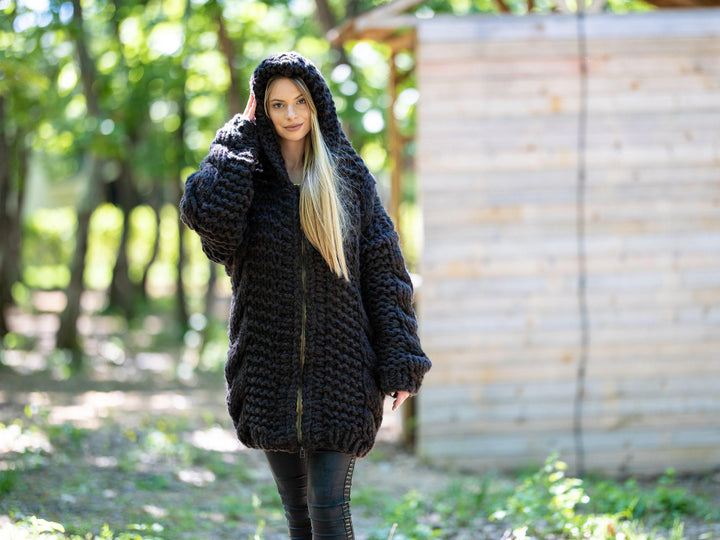 Baby Alpaca Merino Cardigan – Hand Knitted Soft Lightweight Wool Jacket T1209