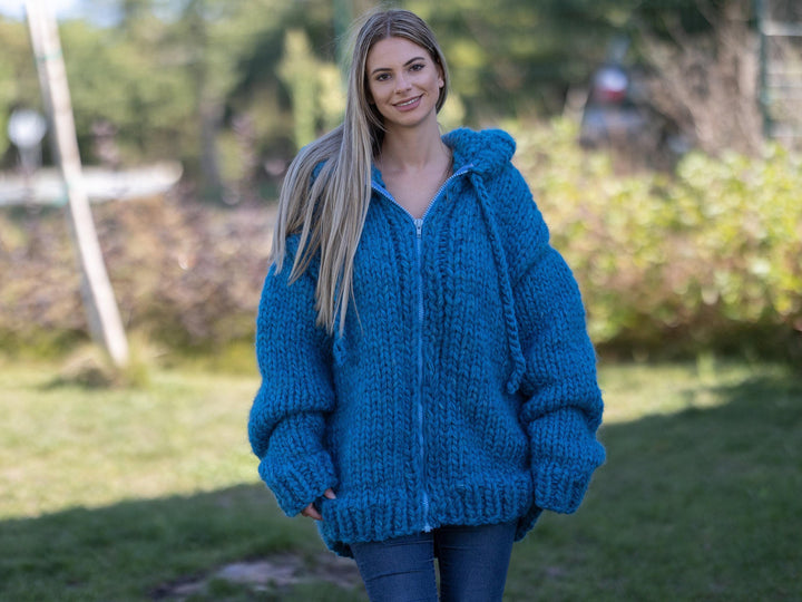 Extra Chunky Cardigan – 15-Strand Hand Knitted Alpaca Merino Wool Blend T1267