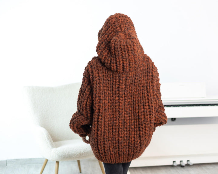 Extra Chunky Cardigan – 18-Strand Hand Knitted Alpaca Merino Wool Blend T1539