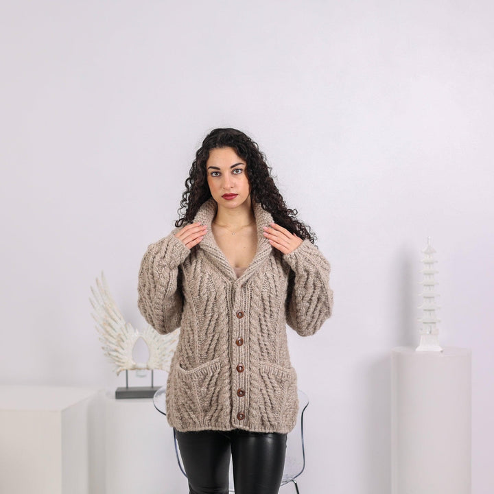 Extra Chunky Cardigan – 16-Strand Hand Knitted Alpaca Merino Wool Blend T1643