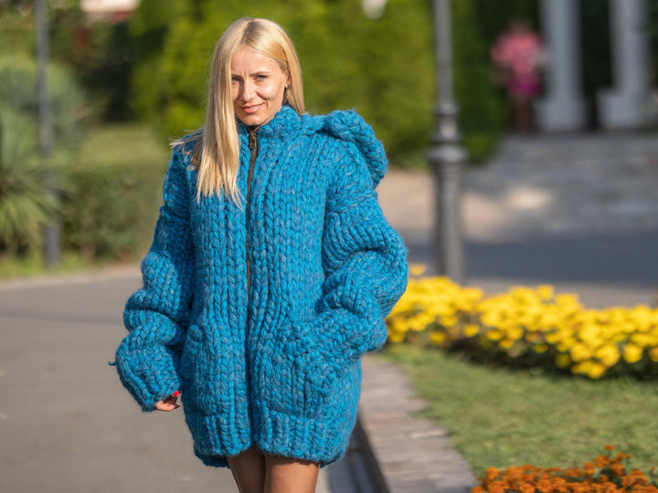 Extra Chunky Wool Cardigan – 25-Strand Hand Knitted Alpaca Merino Blend T1240