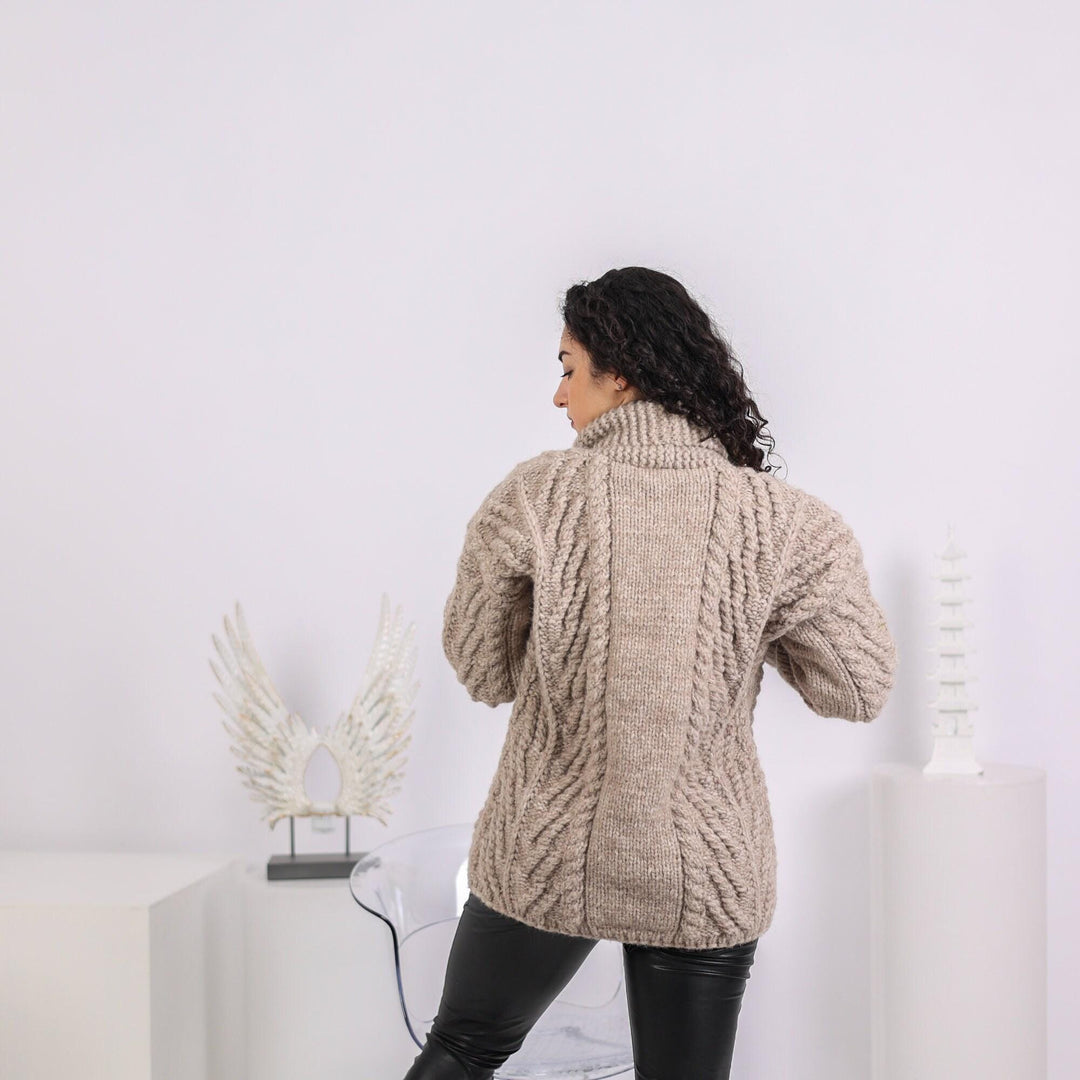 Extra Chunky Cardigan – 16-Strand Hand Knitted Alpaca Merino Wool Blend T1643