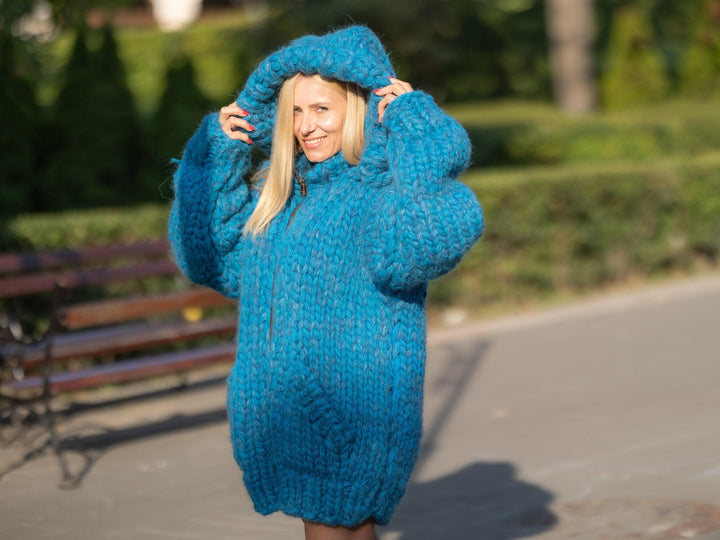 Extra Chunky Wool Cardigan – 25-Strand Hand Knitted Alpaca Merino Blend T1240
