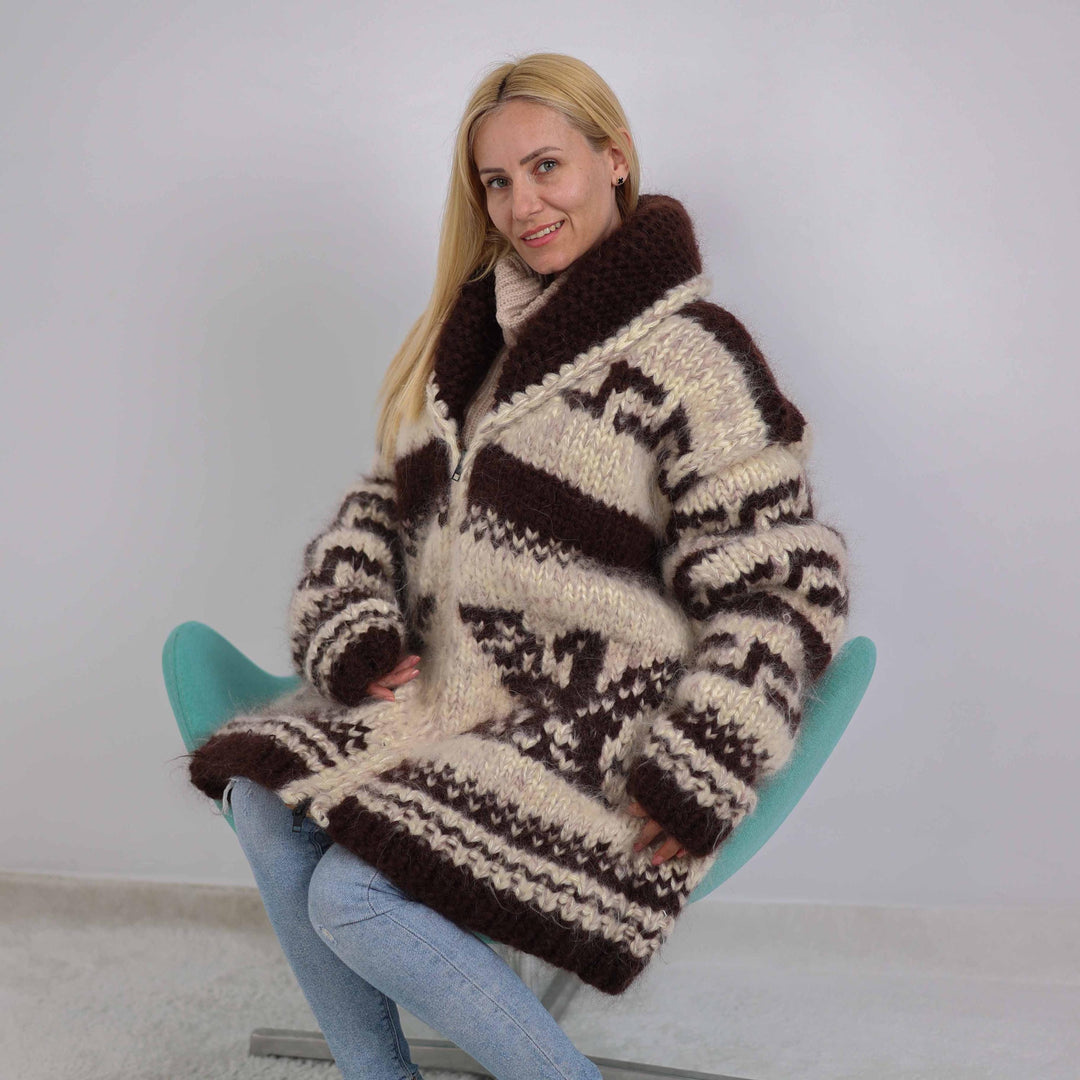 Chunky Mohair Cardigan – 10-Strand Hand Knitted Zip Jacket T1875
