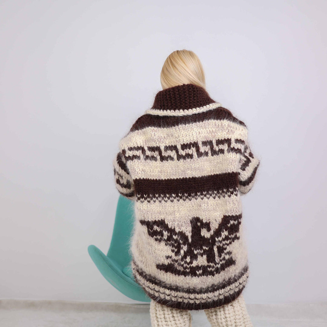 Chunky Mohair Cardigan – 10-Strand Hand Knitted Zip Jacket T1875