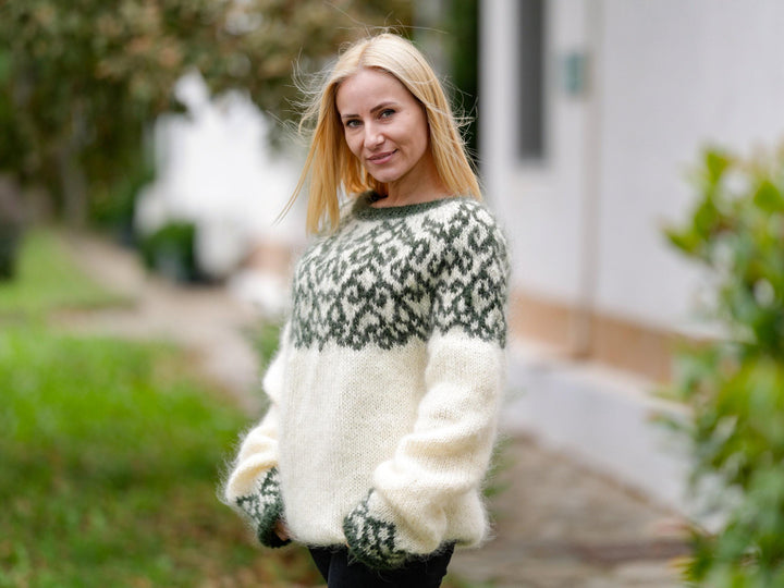 Cream Mohair Sweater – Hand Knitted Icelandic Pullover T1121