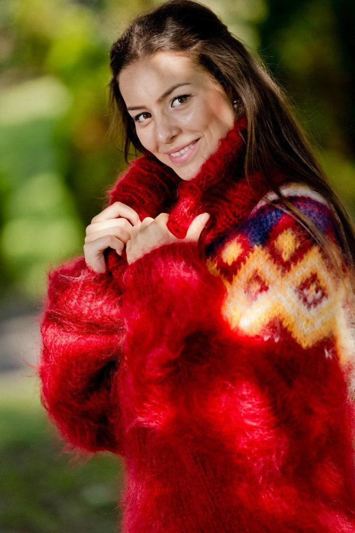 Mohair Wool Sweater – Hand Knitted Rustic Icelandic Lopapeysa Pullover T104