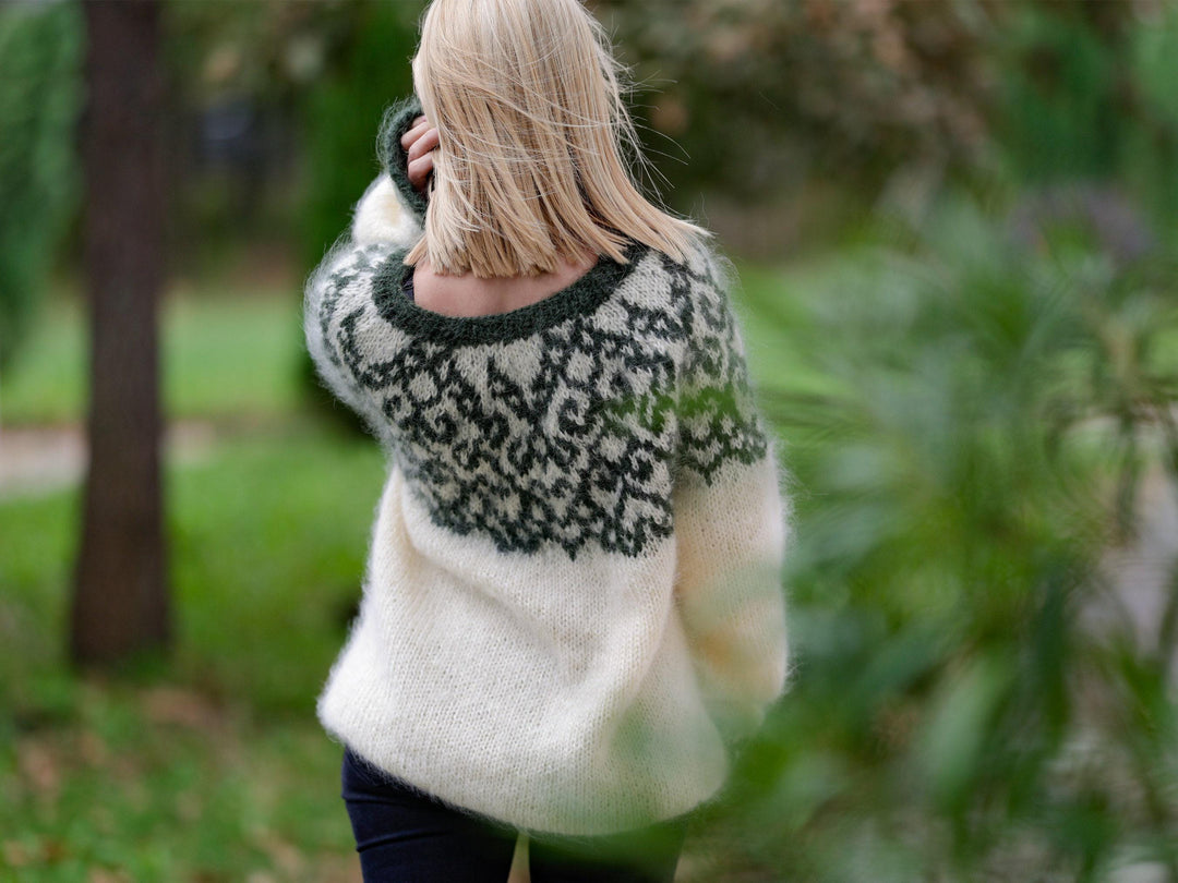 Cream Mohair Sweater – Hand Knitted Icelandic Pullover T1121
