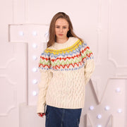 Pull en laine islandaise torsadé, tricoté à la main, T2028