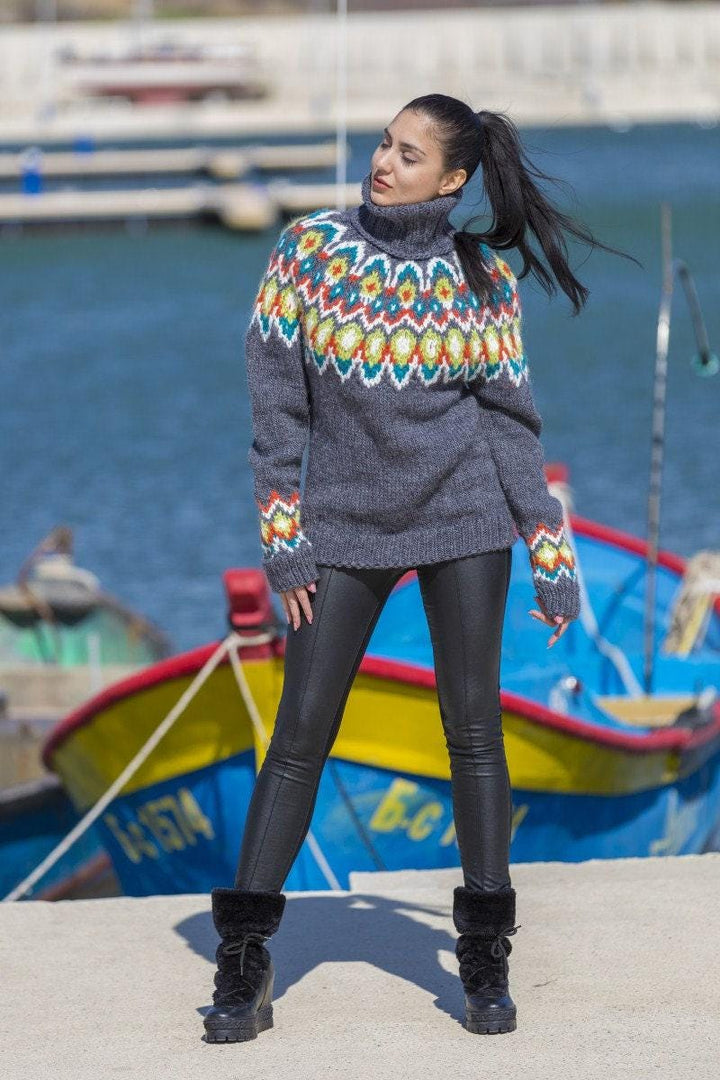 Lopi Wool Sweater – Hand Knitted Icelandic Raw Wool Pullover T551