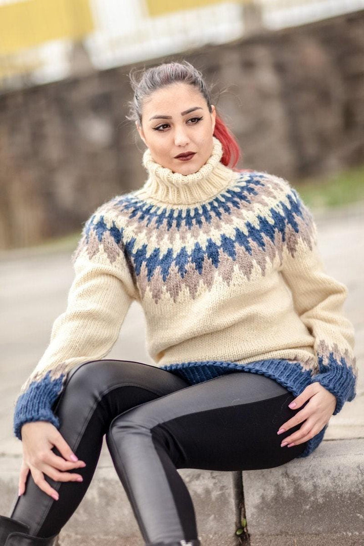 Lopi Wool Sweater – Hand Knitted Icelandic Nordic Pullover T430