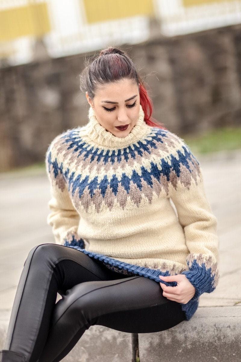 Lopi Wool Sweater – Hand Knitted Icelandic Nordic Pullover T430