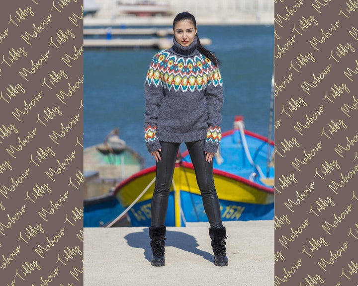 Lopi Wool Sweater – Hand Knitted Icelandic Raw Wool Pullover T551
