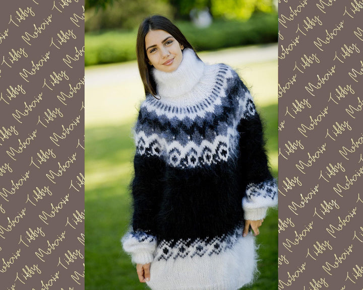Fuzzy Mohair Sweater – Hand Knitted Icelandic Nordic Pullover T75