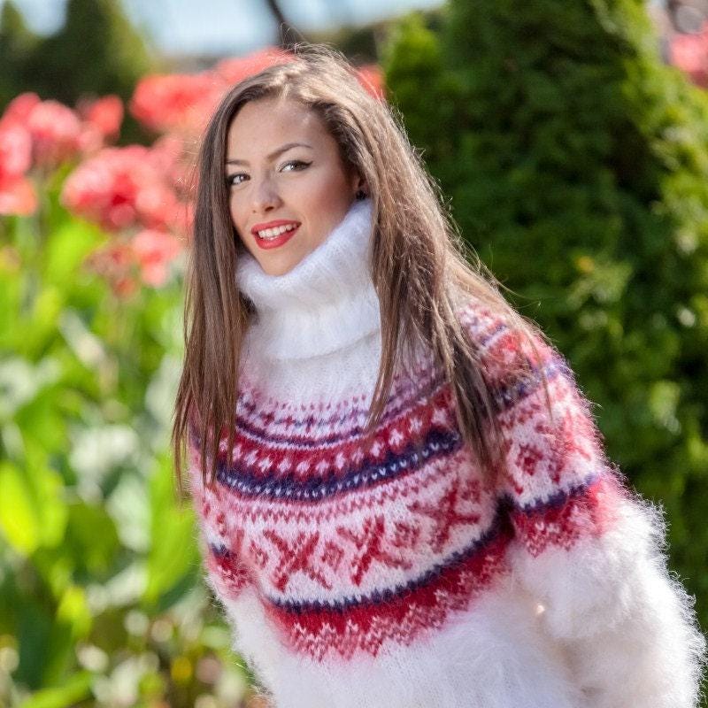 Norwegian Mohair Sweater – Hand Knitted Nordic Wool Pullover T351