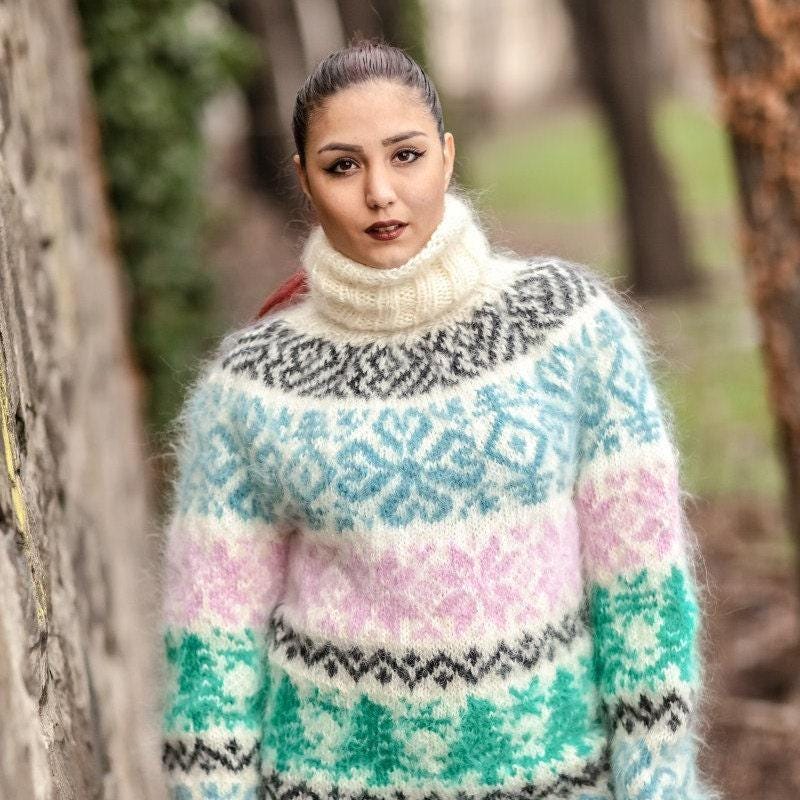 Nordic Mohair Sweater – Hand Knitted Vintage Wool Pullover T412