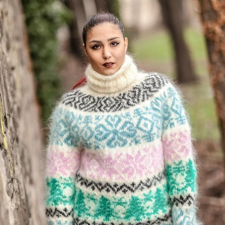 Nordic Mohair Sweater – Hand Knitted Vintage Wool Pullover T412