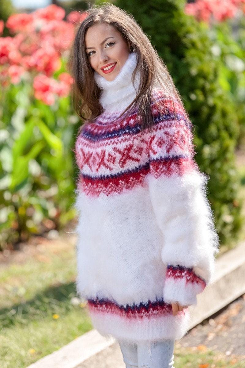 Norwegian Mohair Sweater – Hand Knitted Nordic Wool Pullover T351