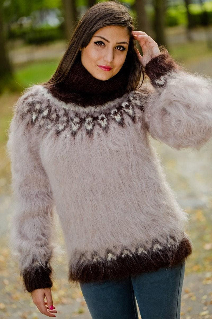 Beige Mohair Sweater – Hand Knitted Icelandic Wool Pullover T162