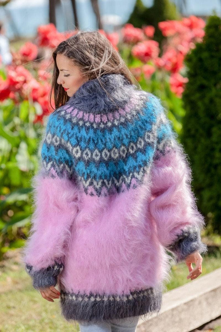 Fair Isle Mohair Sweater – Hand Knitted Icelandic Wool Pullover T358