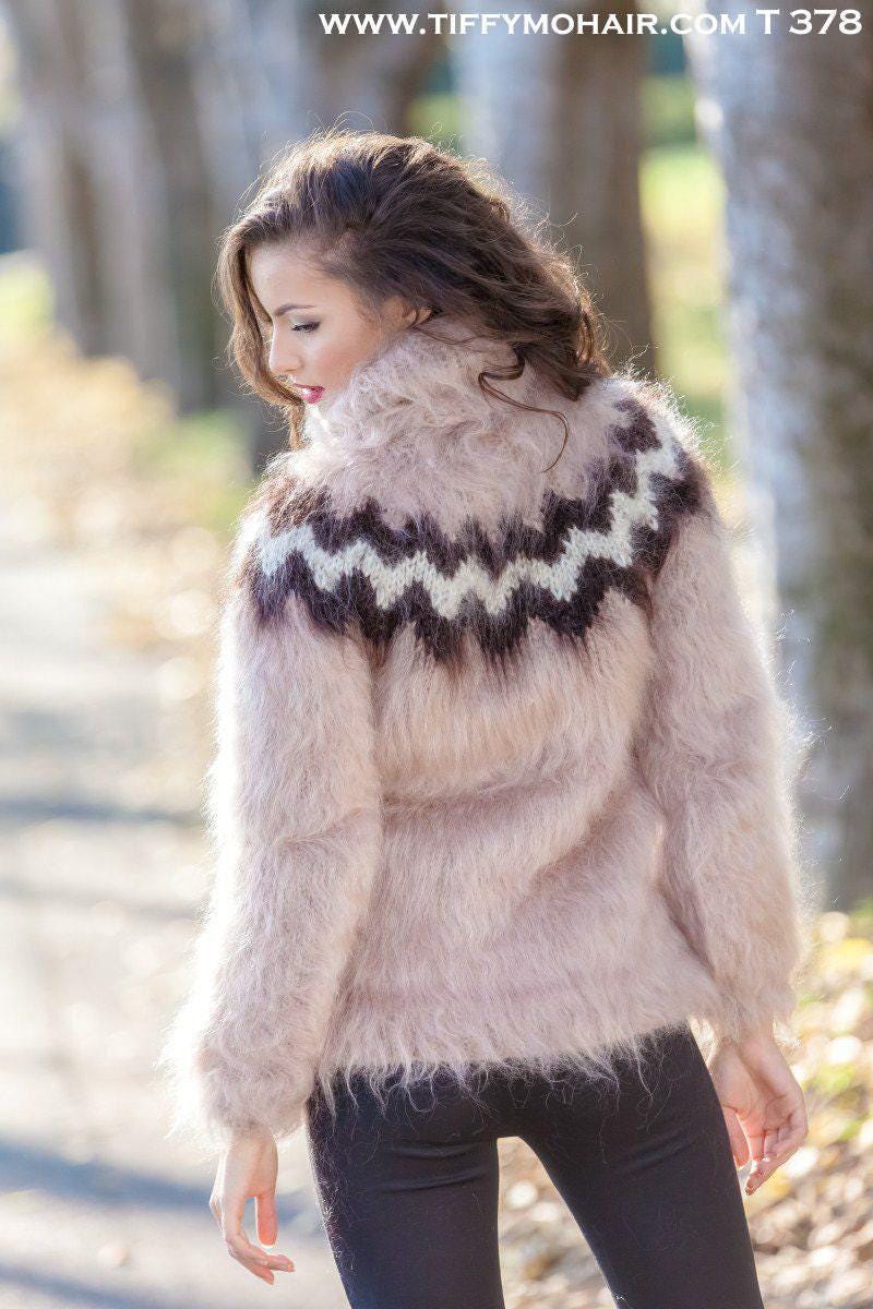 Icelandic Mohair Sweater – Hand Knitted Beige Wool Jumper T378