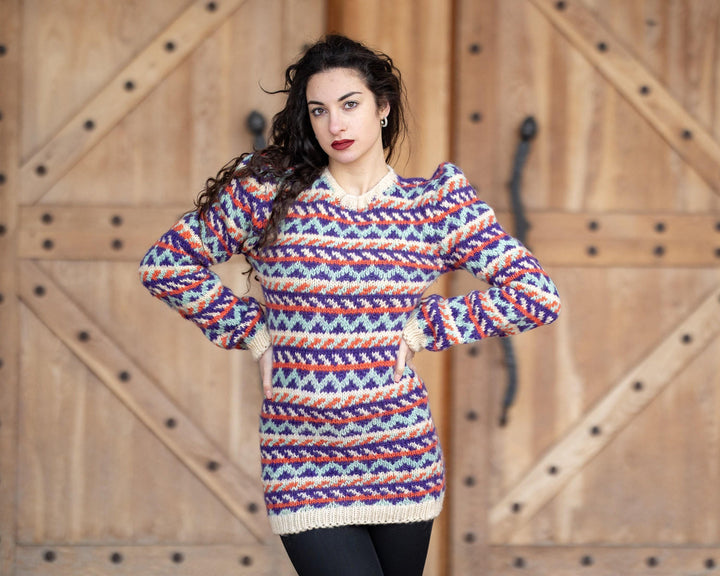 Lopi Wool Sweater – Hand Knitted Icelandic Raw Wool Pullover T431