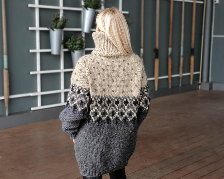 Icelandic Wool Sweater, Hand Knitted Norwegian Style Pullover T933