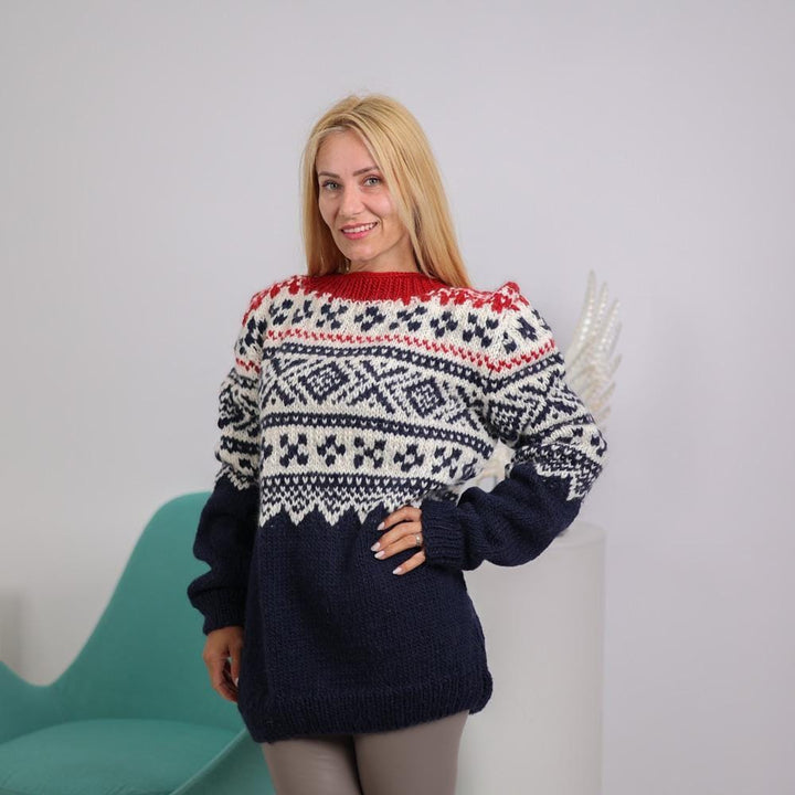 Norwegian Marius Sweater, Hand Knitted Wool Nordic Pattern Pullover T1915