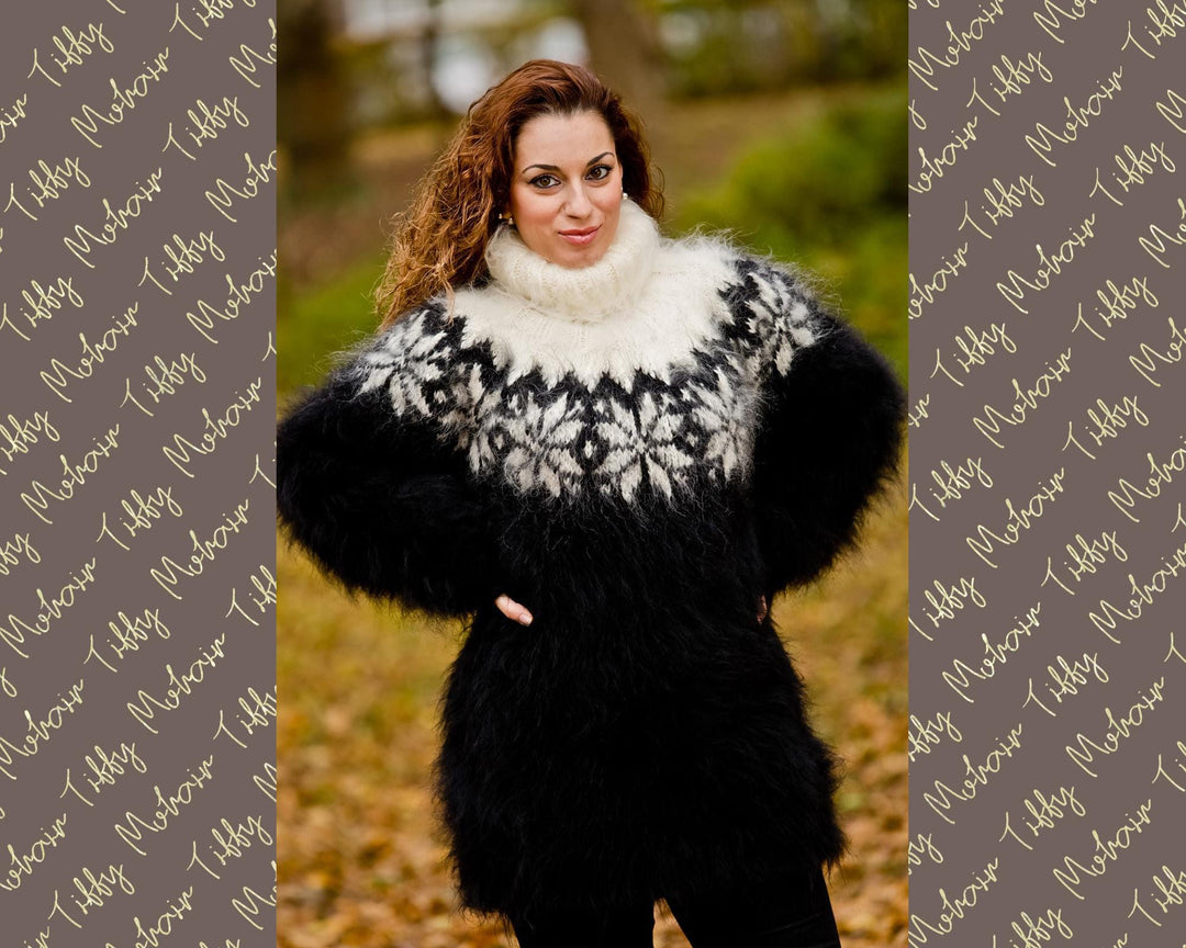 Black Mohair Sweater – Fluffy Hand Knitted Icelandic Wool Pullover T196