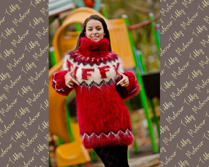 Red Mohair Sweater – Hand Knitted Icelandic Nordic Pullover T199
