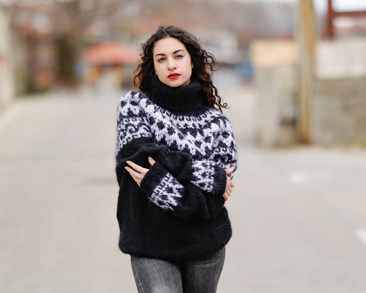 Black Mohair Sweater – Hand Knitted Icelandic Pullover T1401