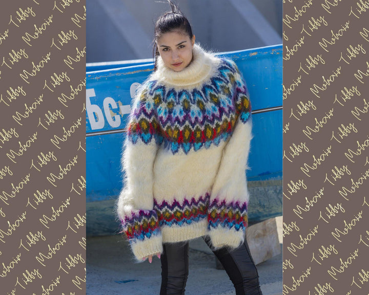 Mohair Sweater – Hand Knitted Icelandic Lopi Wool Pullover T554
