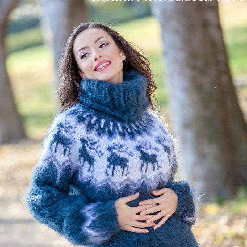 Reindeer Mohair Sweater – Hand Knitted Lopi Wool Jumper T375