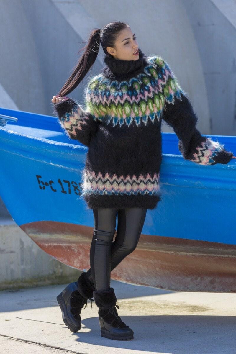Mohair Sweater – Hand Knitted Icelandic Lopi Wool Pullover T556