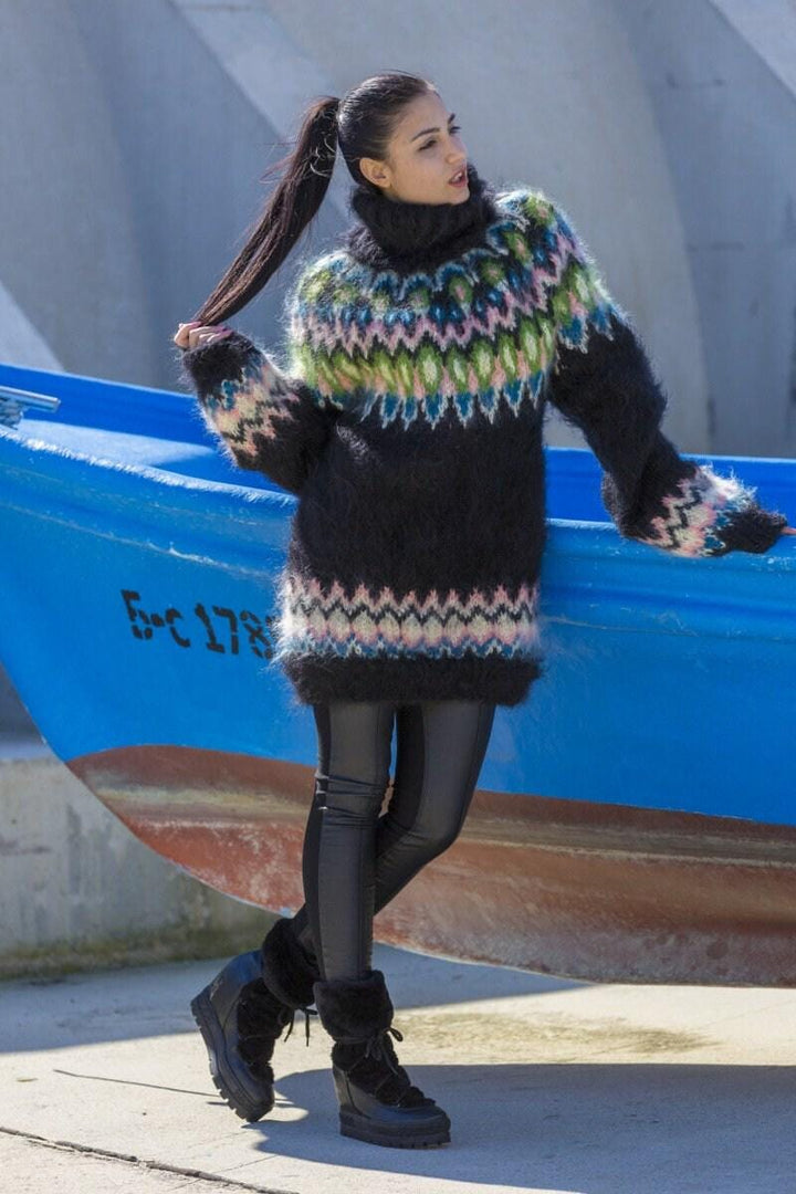 Mohair Sweater – Hand Knitted Icelandic Lopi Wool Pullover T556