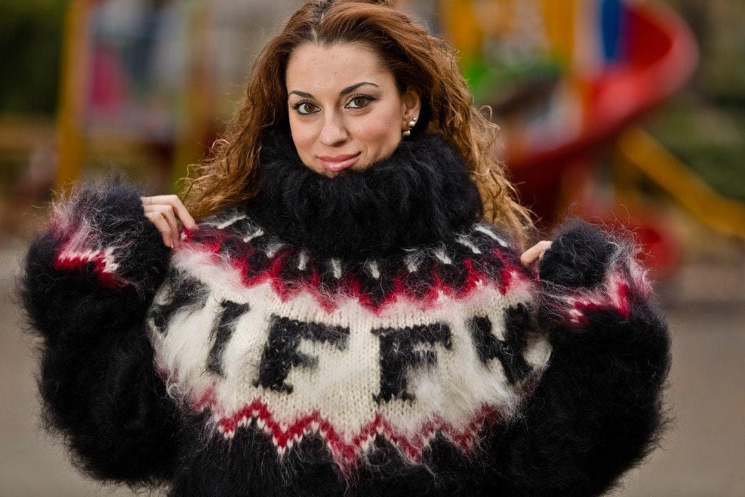 Black Mohair Sweater – Chunky Hand Knitted Nordic Wool Jumper T200