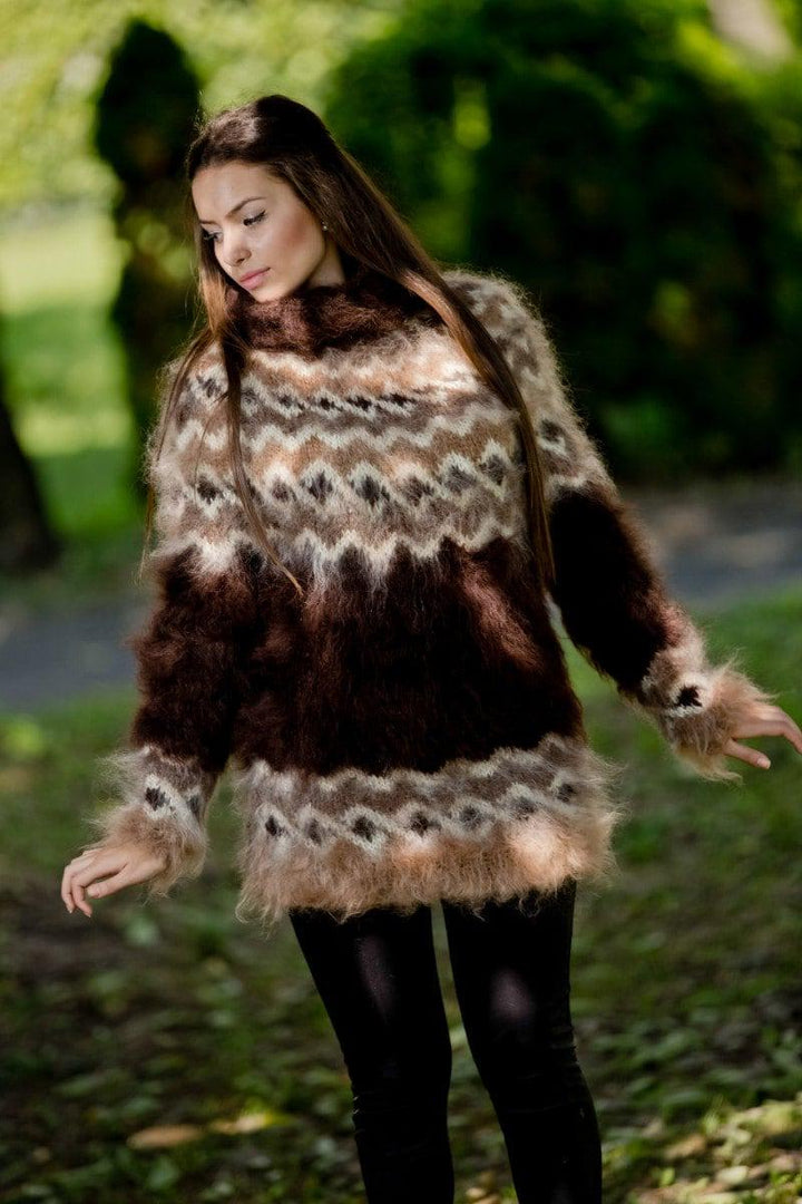 Brown Mohair Sweater – Hand Knitted Icelandic Nordic Pullover T109