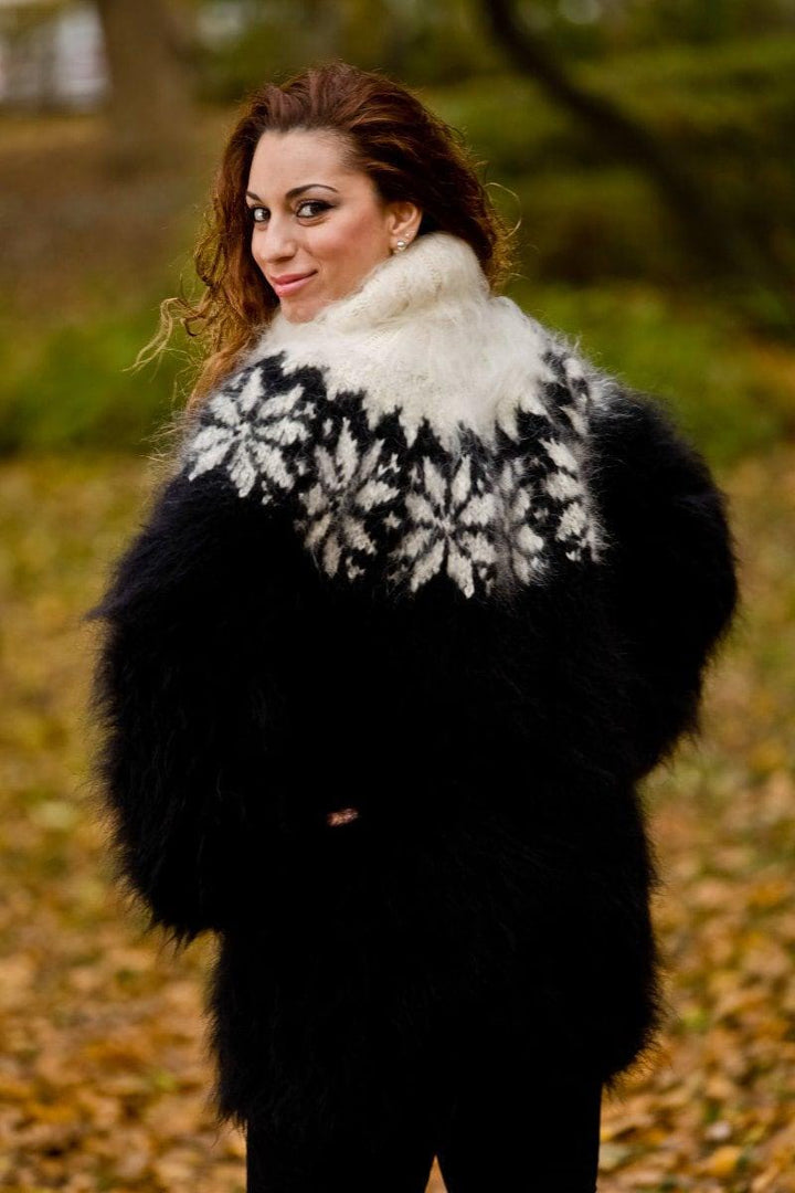 Black Mohair Sweater – Fluffy Hand Knitted Icelandic Wool Pullover T196