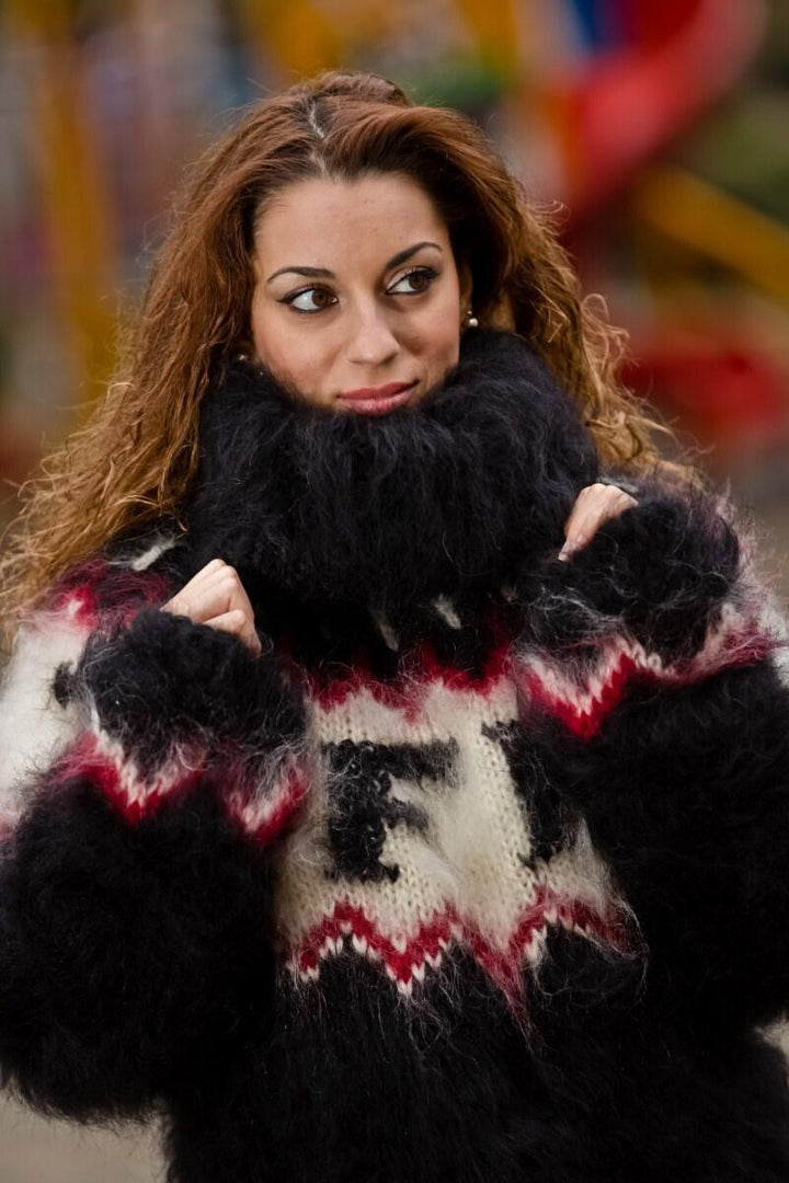 Black Mohair Sweater – Chunky Hand Knitted Nordic Wool Jumper T200