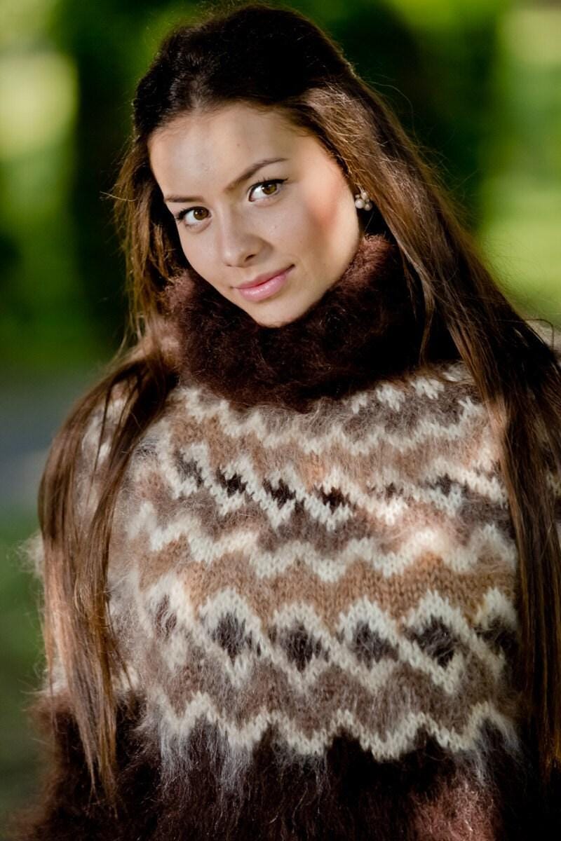 Brown Mohair Sweater – Hand Knitted Icelandic Nordic Pullover T109