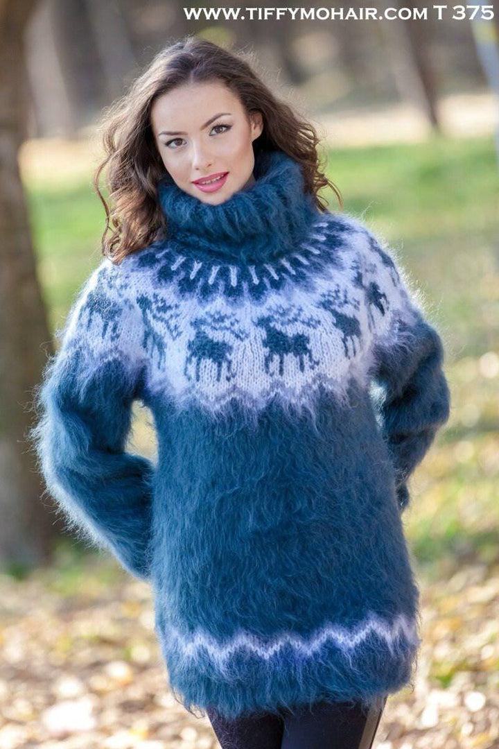 Reindeer Mohair Sweater – Hand Knitted Lopi Wool Jumper T375