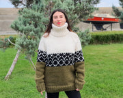 Schwerer nordischer Wollpullover, handgestrickter 5-fädiger klobiger Islandpullover T919