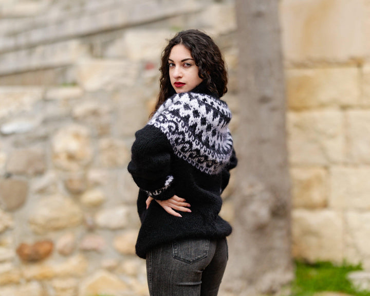 Black Mohair Sweater – Hand Knitted Icelandic Pullover T1401